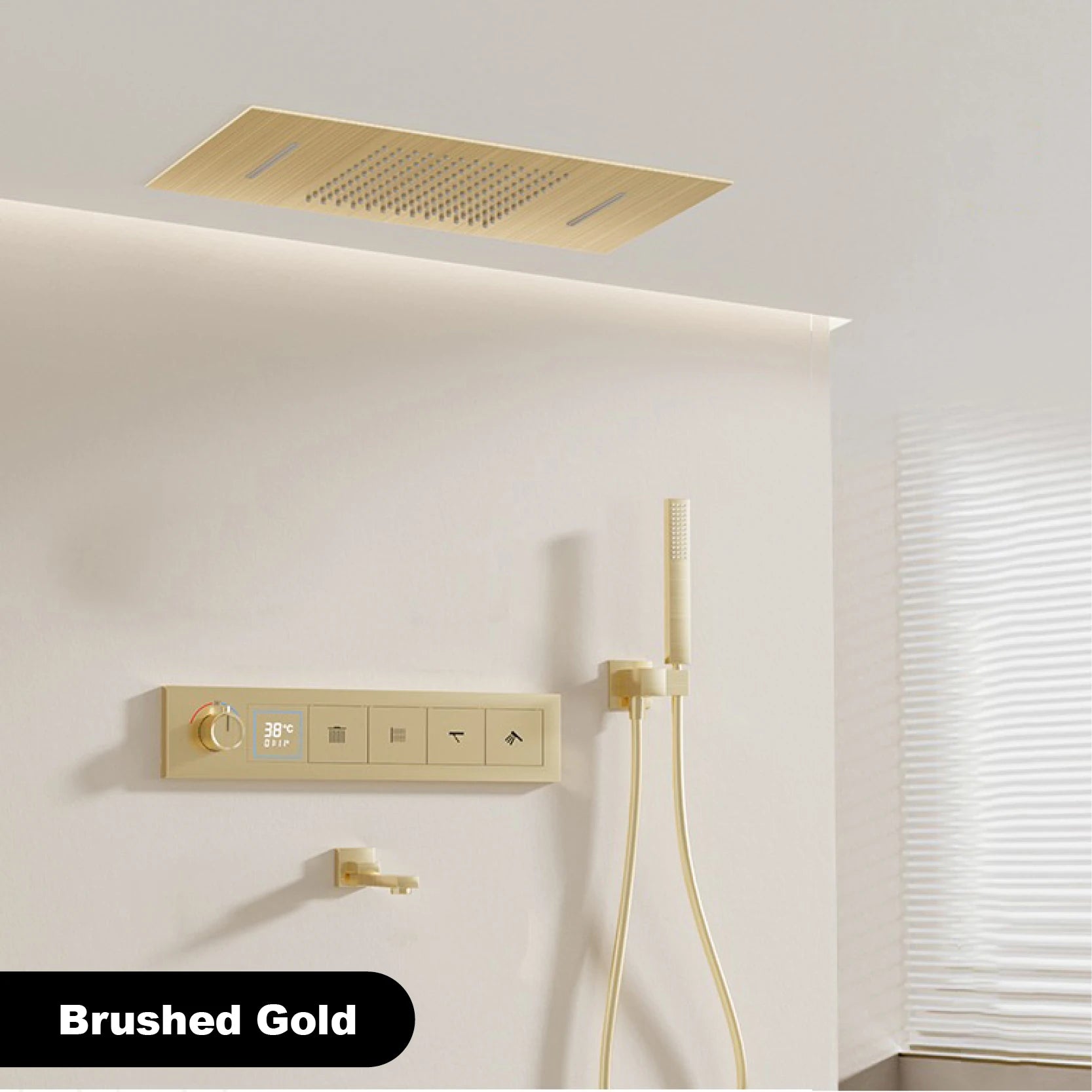 Bathroom black brass thermostatic shower set with LED digital display ceiling design,wall mounted with 4 functions Shower system