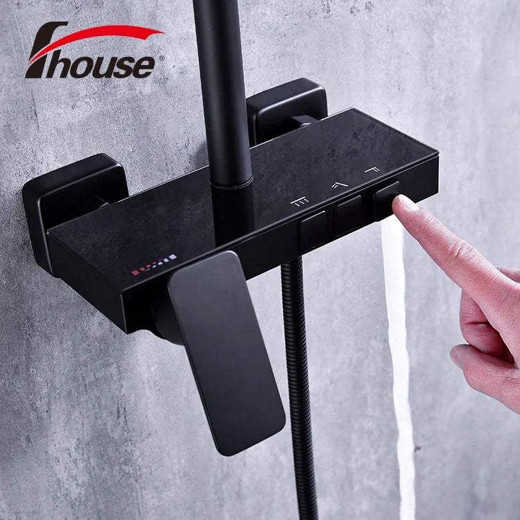 Led Digital Shower Set Smart Thermostatic Ceramic Valve Bath Faucet Hot Cold Shower System Bathroom Wall Mount Head Spa Rainfall