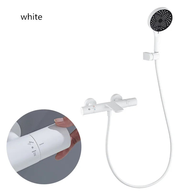 Bathroom Shower Faucet Set Wall Mounted White Brass Shower Faucet Set Black Gray Finished Thermostatic Modern Styel New