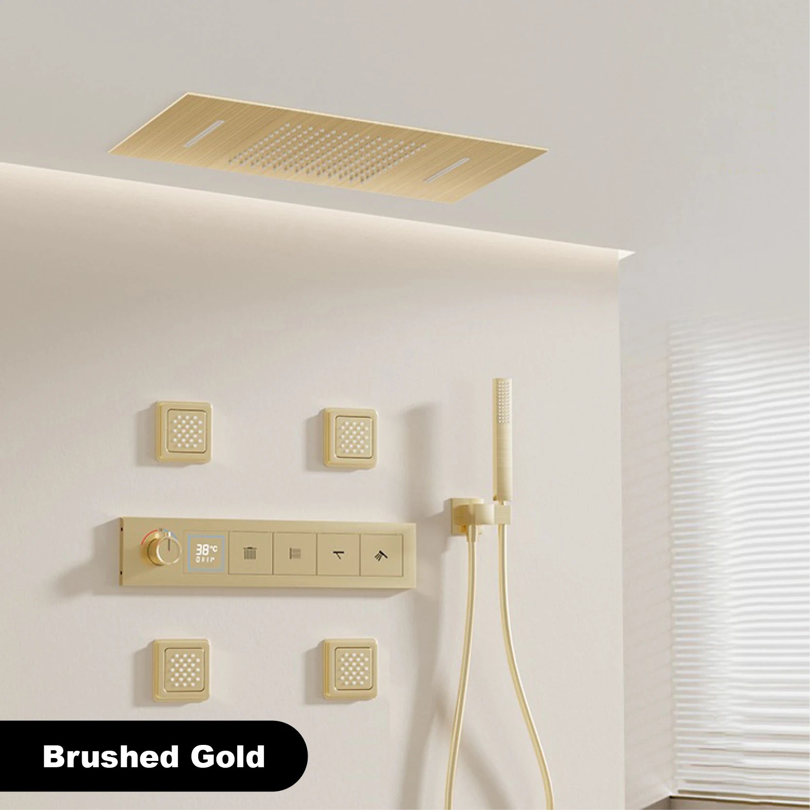 Bathroom black brass thermostatic shower set with LED digital display ceiling design,wall mounted with 4 functions Shower system