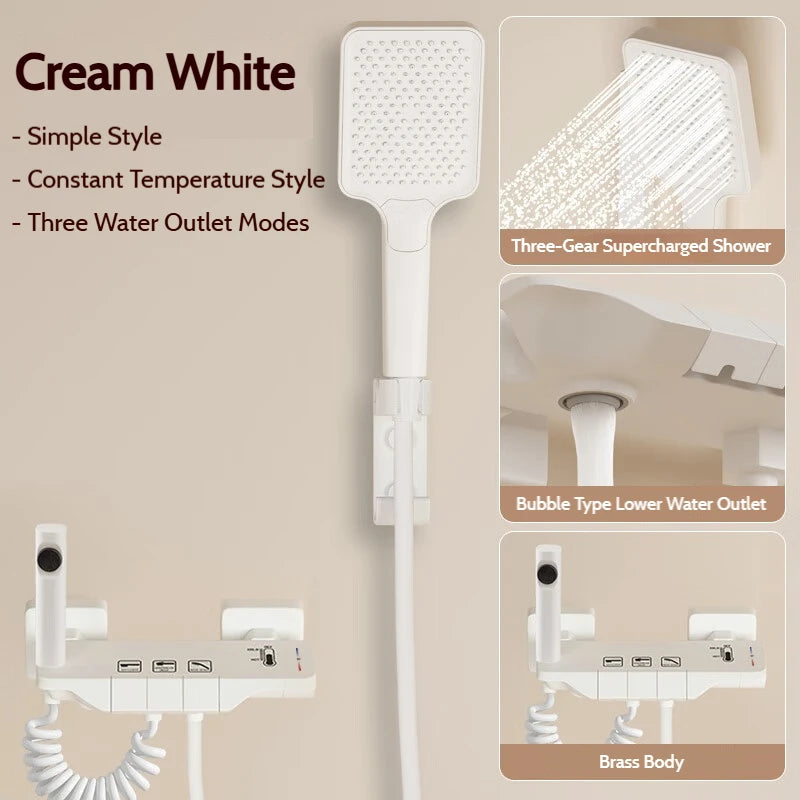 Deluxe Hot Cold Shower System Set Bathroom Rain Pressurized Shower Faucet Set Brass LED Digital Bathtub Shower Faucet Full Set