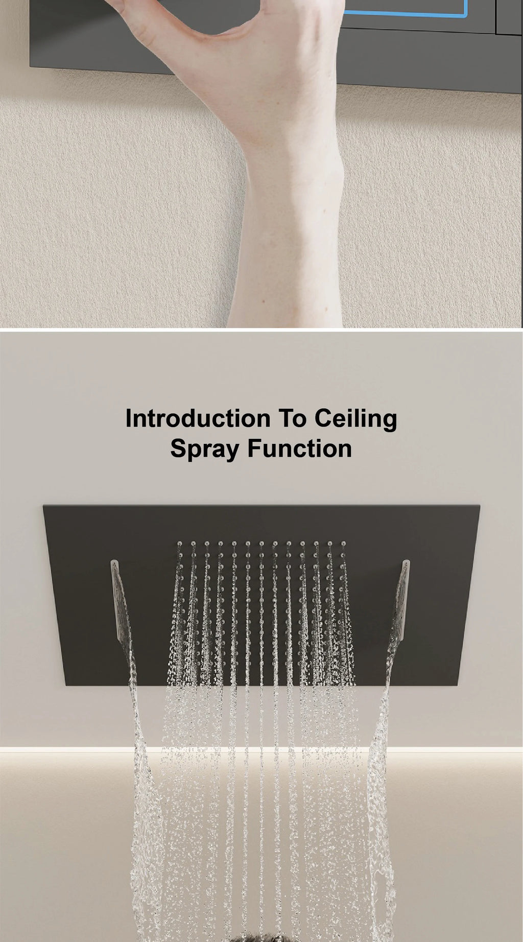 Bathroom black brass thermostatic shower set with LED digital display ceiling design,wall mounted with 4 functions Shower system