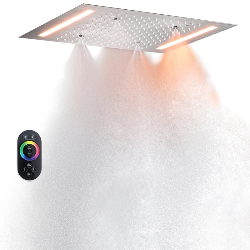 Ceiling Mount Spa Shower System With Led Light Atomizing and Rainfall Shower Head  Smart Modern Bathroom Shower Set 14*20Inch