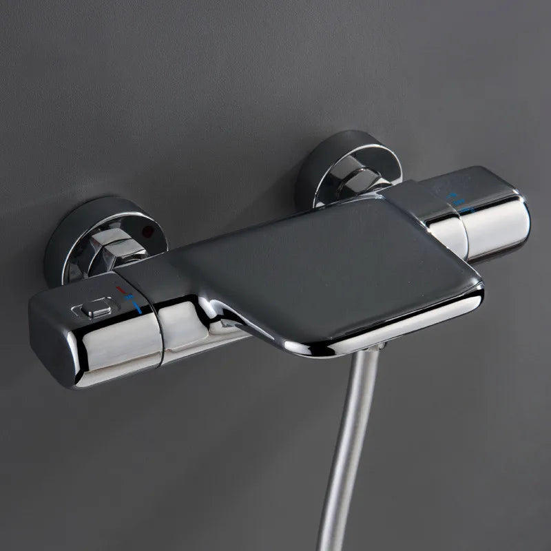 Bathtub Shower Set Wall Mounted Black Thermostatic Shower Faucet Set White Bathroom Waterfall Bath & Shower Mixer Tap Brass