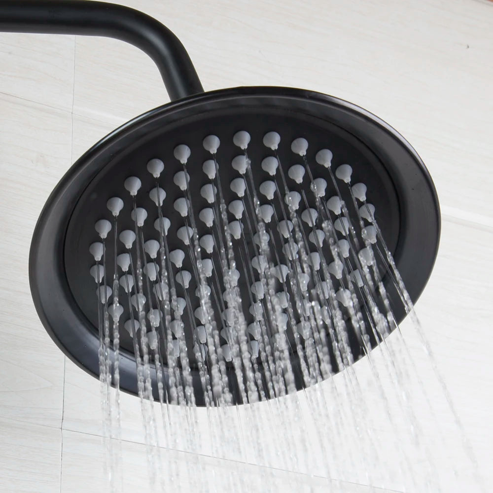 KEMAIDI Bathroom Black Shower Set Wall Mounted 8" Rainfall Shower Faucet 3-functions 2 Cross Handles Solid Brass Shower Fixtures