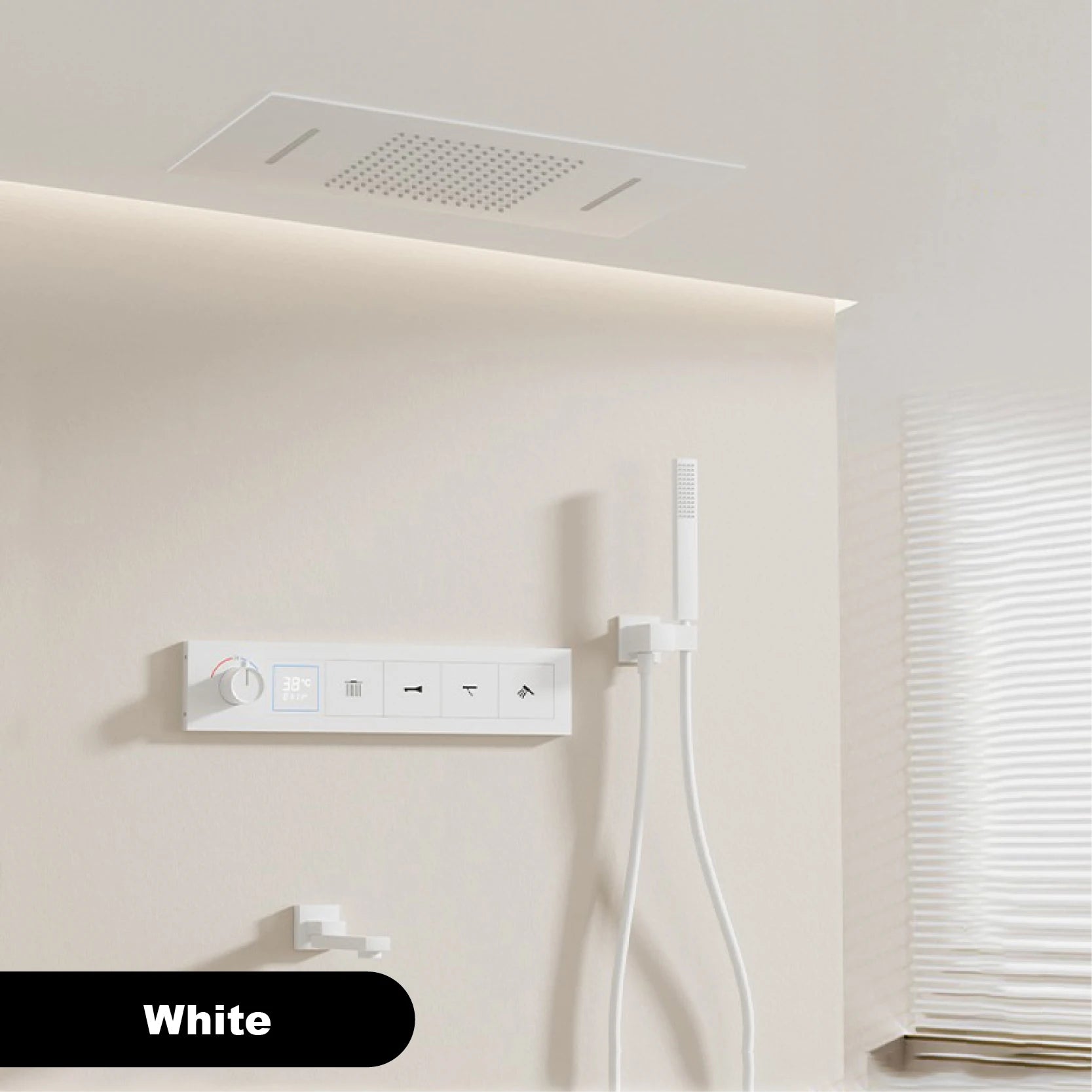 Bathroom black brass thermostatic shower set with LED digital display ceiling design,wall mounted with 4 functions Shower system