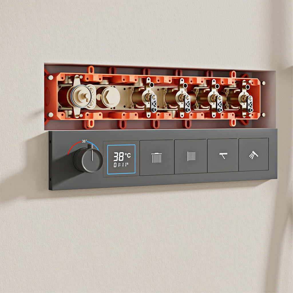 Bathroom black brass thermostatic shower set with LED digital display ceiling design,wall mounted with 4 functions Shower system