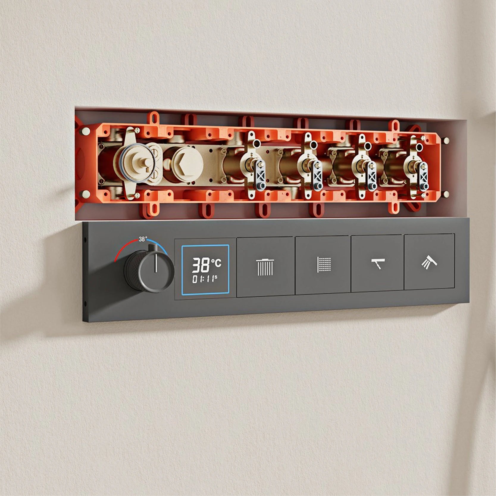 Bathroom black brass thermostatic shower set with LED digital display ceiling design,wall mounted with 4 functions Shower system