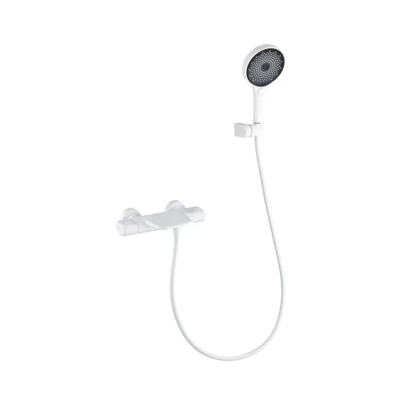 Bathtub Shower Set Wall Mounted Black Thermostatic Shower Faucet Set White Bathroom Waterfall Bath & Shower Mixer Tap Brass