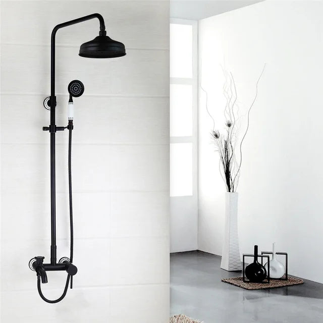 KEMAIDI Bathroom Black Shower Set Wall Mounted 8" Rainfall Shower Faucet 3-functions 2 Cross Handles Solid Brass Shower Fixtures