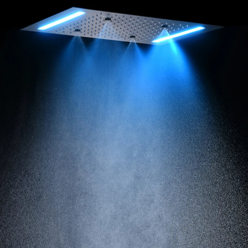 Ceiling Mount Spa Shower System With Led Light Atomizing and Rainfall Shower Head  Smart Modern Bathroom Shower Set 14*20Inch
