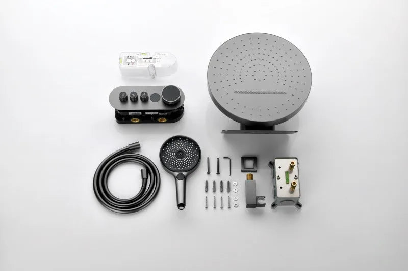 Bathroom Shower Faucet Set Brass Wall Mounted Thermostatic Rainfall style Shower Brush Gold /Gray Finished Three Functions