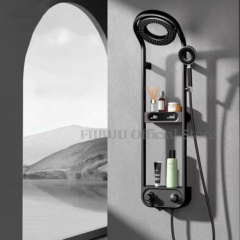 Luxury Shower System For Bathroom Pressurized Rain Mixer Combo Wall Mounted Rainfall Shower Panel Head System Digital Display