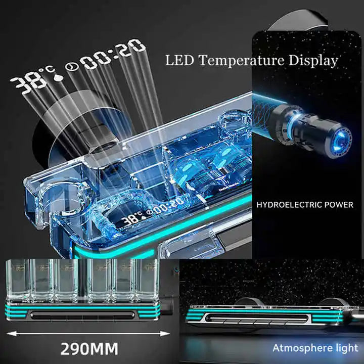 Ambient Lighting Digital Bathroom Shower System 12 Inch Rain Shower Head Waist Spray Thermostatic Digital Bathroom Shower Set