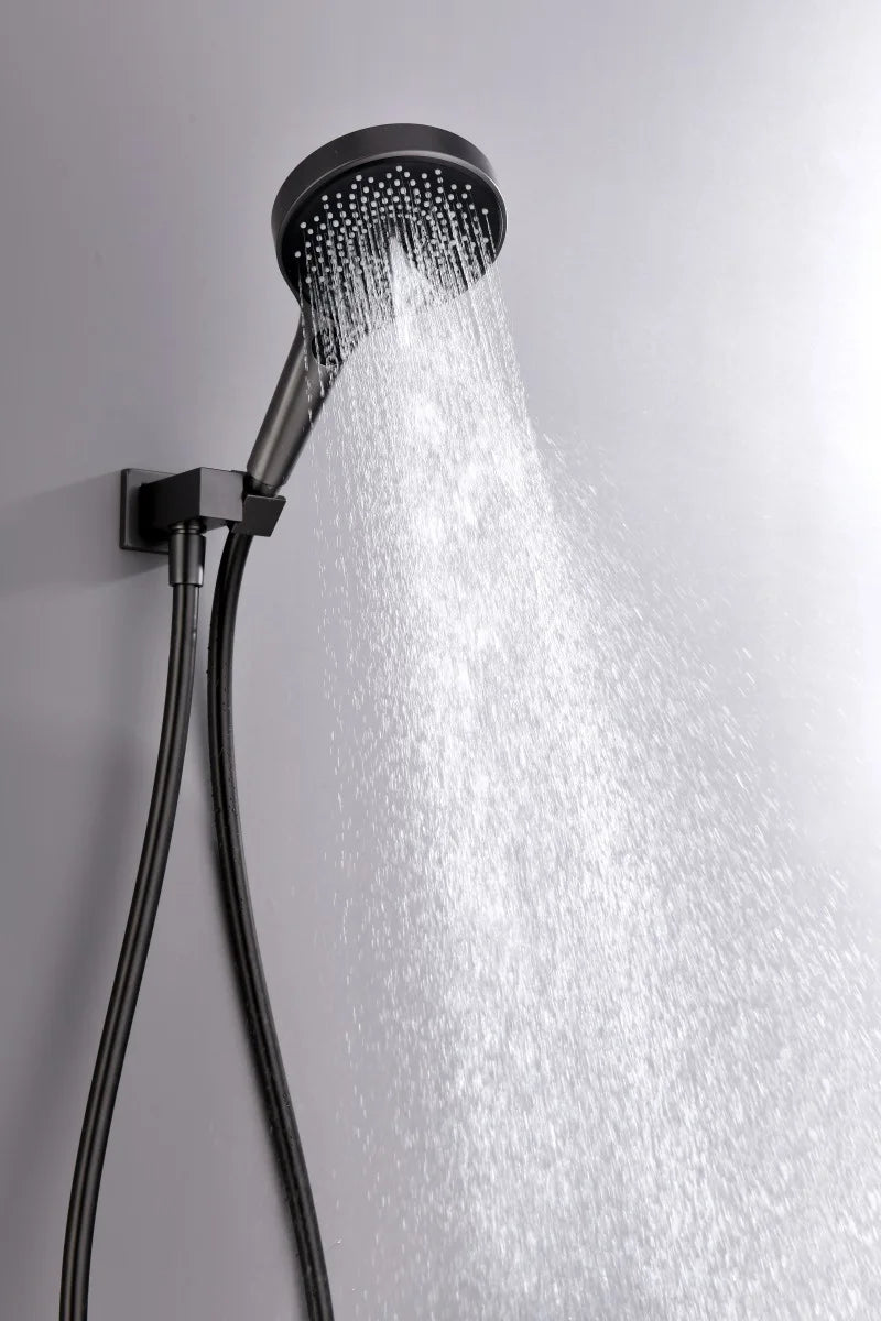 Bathroom Shower Faucet Set Brass Wall Mounted Thermostatic Rainfall style Shower Brush Gold /Gray Finished Three Functions