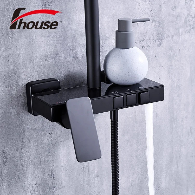 Led Digital Shower Set Smart Thermostatic Ceramic Valve Bath Faucet Hot Cold Shower System Bathroom Wall Mount Head Spa Rainfall