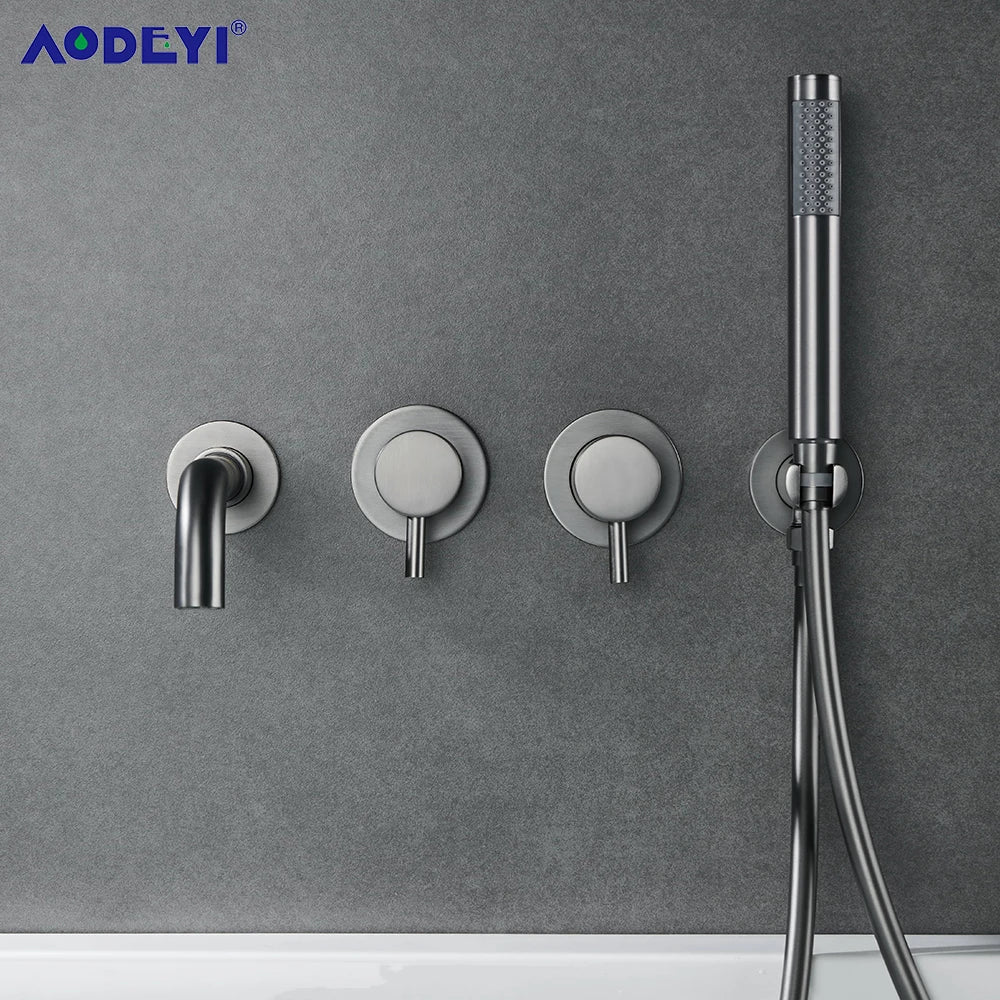 Bathroom Shower Faucet Set With Handshower Diverter Valve Holder Brass Wall Mount Spout Bathtub Mixer Bath Dual Handle Mixing
