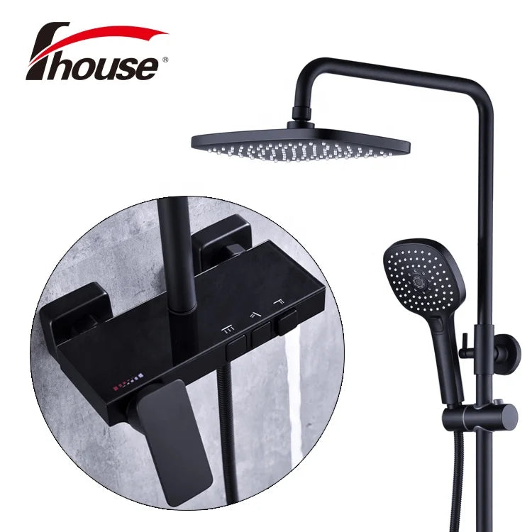 Led Digital Shower Set Smart Thermostatic Ceramic Valve Bath Faucet Hot Cold Shower System Bathroom Wall Mount Head Spa Rainfall