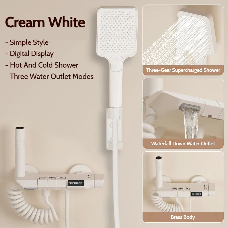 Deluxe Hot Cold Shower System Set Bathroom Rain Pressurized Shower Faucet Set Brass LED Digital Bathtub Shower Faucet Full Set