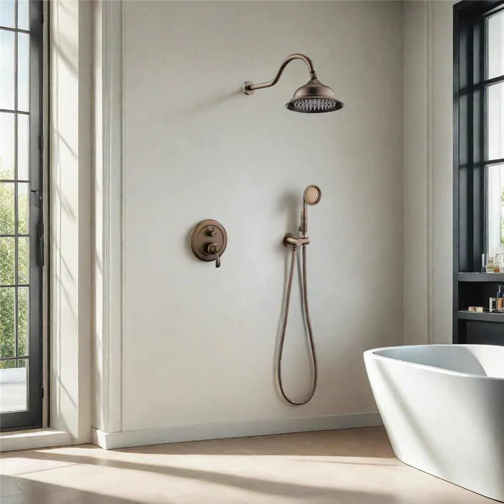 Antique Rainfall Shower Set Wall Mounted Brushed Gold Shower Faucet Set Total Brass Rose Gold Bath & Shower Mixer Tap Brass