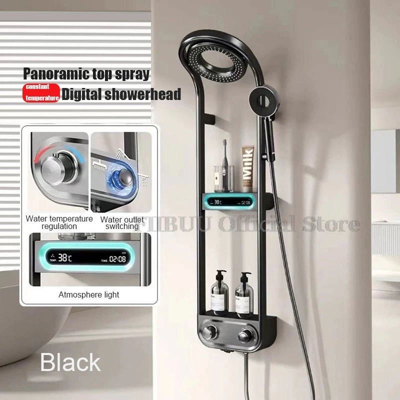 Luxury Shower System For Bathroom Pressurized Rain Mixer Combo Wall Mounted Rainfall Shower Panel Head System Digital Display