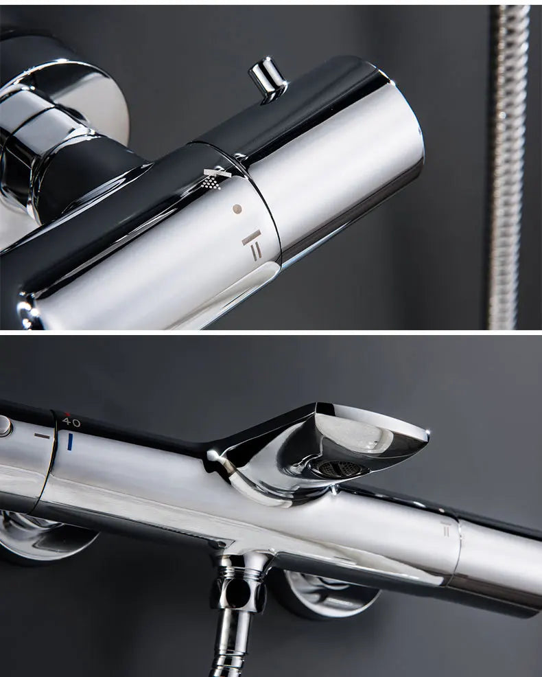 Bathroom Shower Faucet Set Wall Mounted White Brass Shower Faucet Set Black Gray Finished Thermostatic Modern Styel New