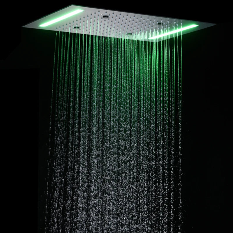 Ceiling Mount Spa Shower System With Led Light Atomizing and Rainfall Shower Head  Smart Modern Bathroom Shower Set 14*20Inch