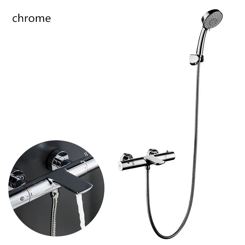 Bathroom Shower Faucet Set Wall Mounted White Brass Shower Faucet Set Black Gray Finished Thermostatic Modern Styel New
