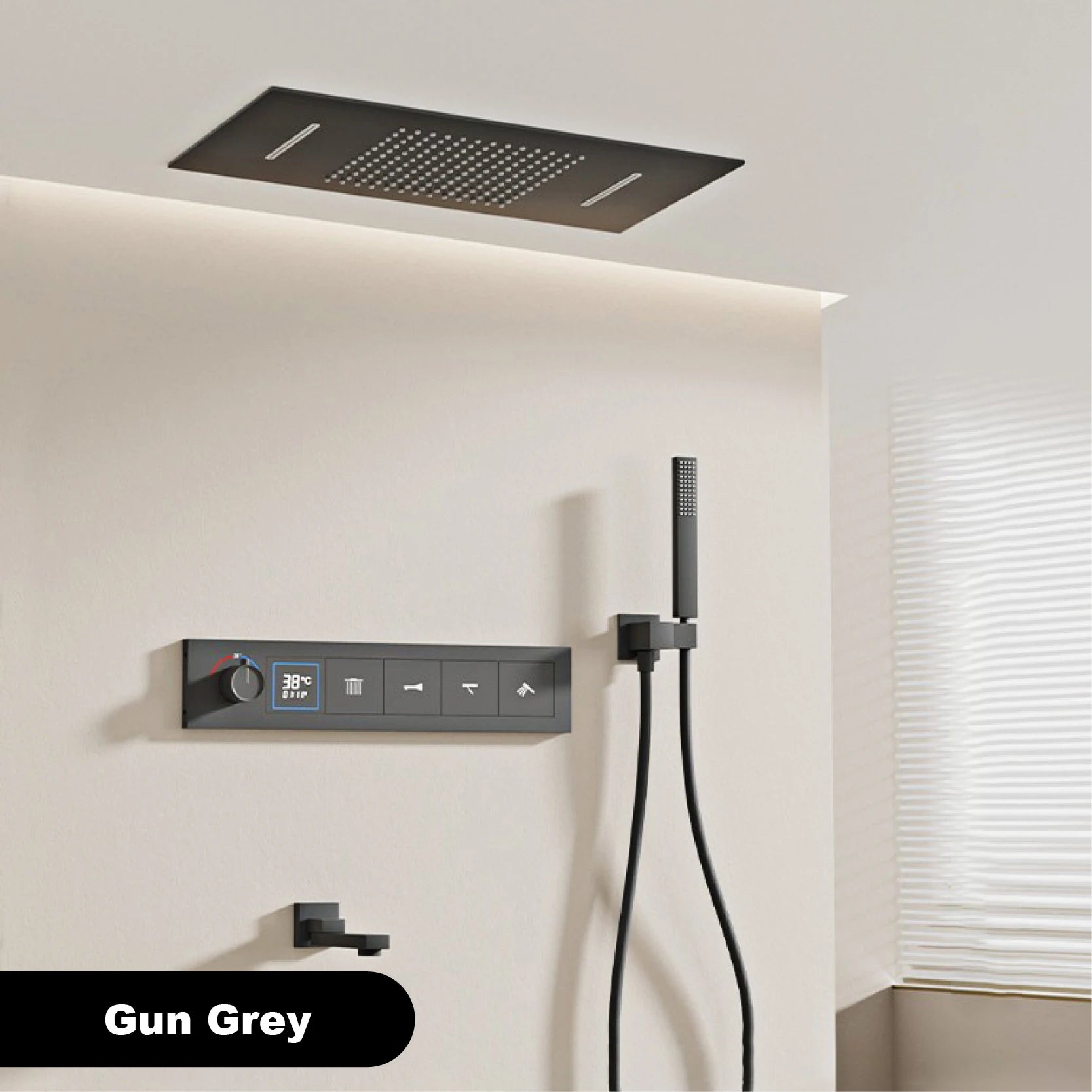 Bathroom black brass thermostatic shower set with LED digital display ceiling design,wall mounted with 4 functions Shower system