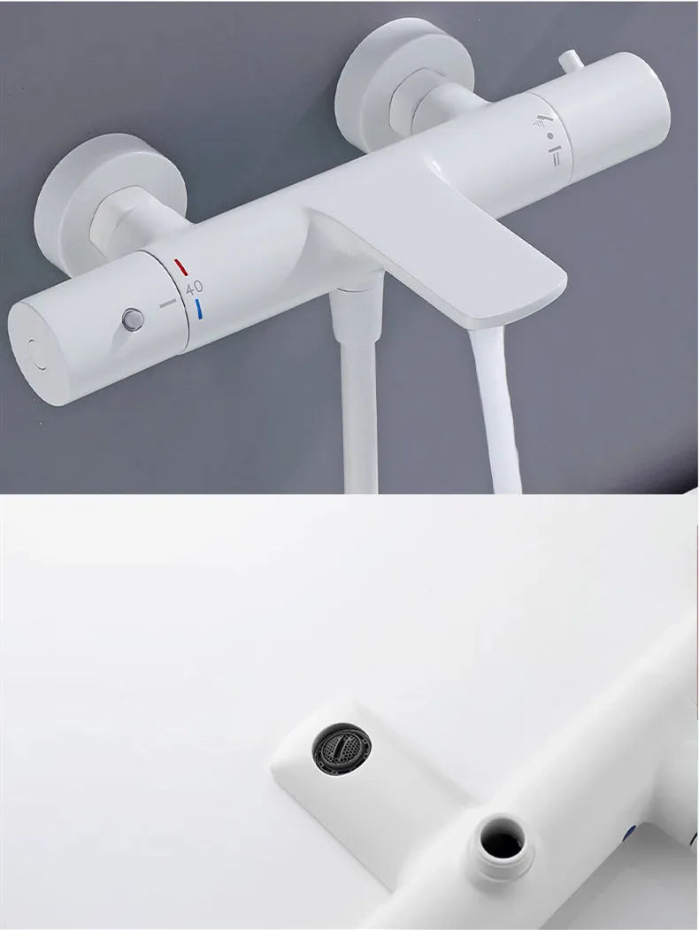 Bathroom Shower Faucet Set Wall Mounted White Brass Shower Faucet Set Black Gray Finished Thermostatic Modern Styel New