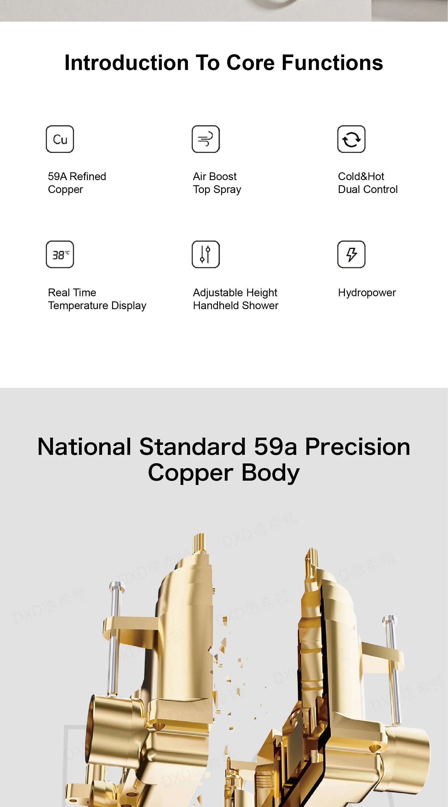 Bathroom black brass thermostatic shower set with LED digital display ceiling design,wall mounted with 4 functions Shower system