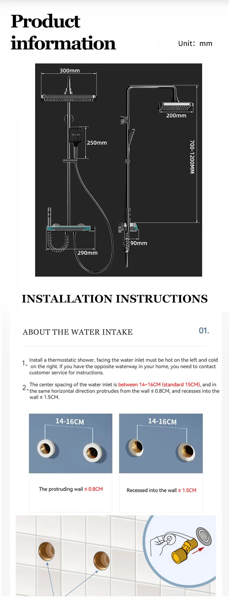 Ambient Lighting Digital Bathroom Shower System 12 Inch Rain Shower Head Waist Spray Thermostatic Digital Bathroom Shower Set