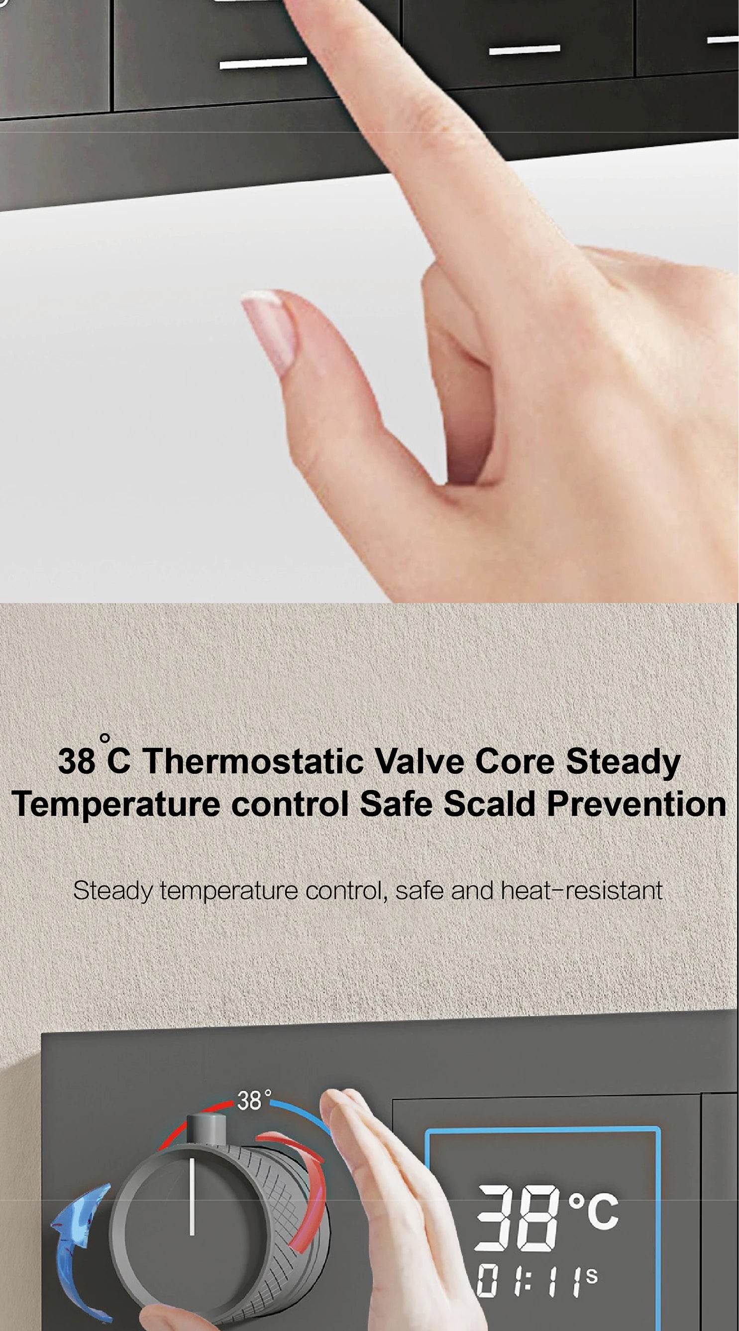 Bathroom black brass thermostatic shower set with LED digital display ceiling design,wall mounted with 4 functions Shower system