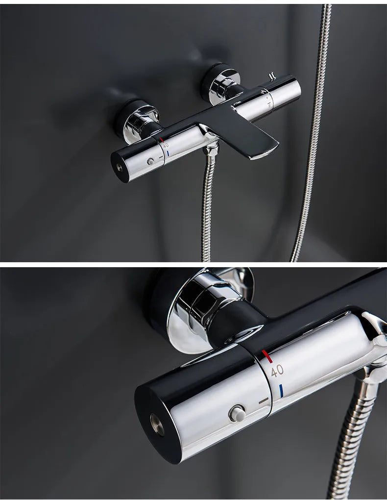 Bathroom Shower Faucet Set Wall Mounted White Brass Shower Faucet Set Black Gray Finished Thermostatic Modern Styel New