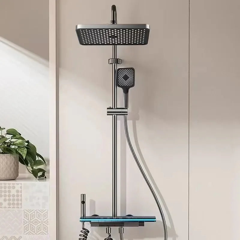 High Performance Piano Design Rainfall Shower Set LED Thermostat Display Shower System Complete Home Bathroom Shower Fixture