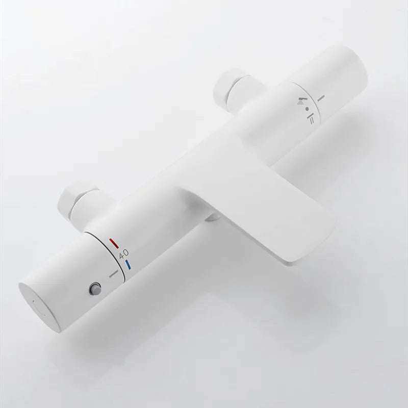 Bathroom Shower Faucet Set Wall Mounted White Brass Shower Faucet Set Black Gray Finished Thermostatic Modern Styel New