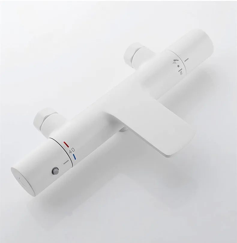 Bathroom Shower Faucet Set Wall Mounted White Brass Shower Faucet Set Black Gray Finished Thermostatic Modern Styel New