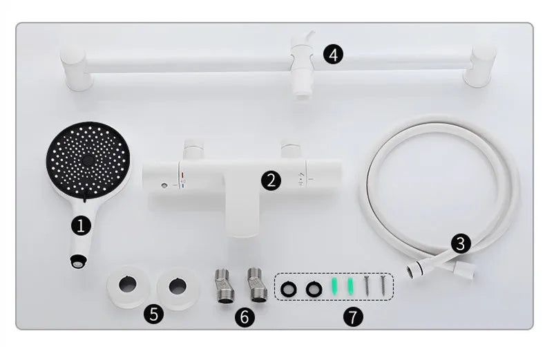 Bathroom Shower Faucet Set Wall Mounted White Brass Shower Faucet Set Black Gray Finished Thermostatic Modern Styel New