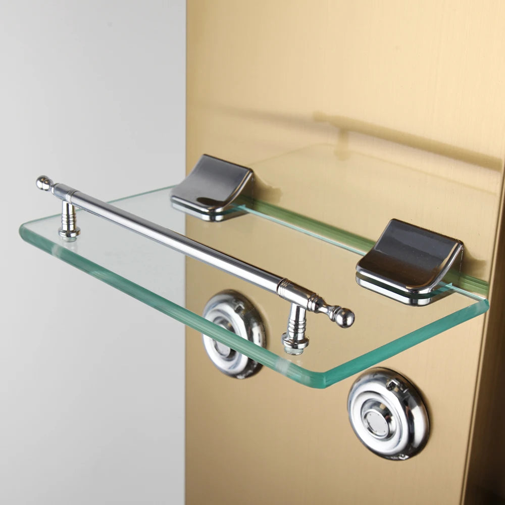 JIENI High-grade Bathroom Shower Column Golden Plated Wall Mounted w/ Shelf Hand shower Tub Spout Massage System Shower Panel