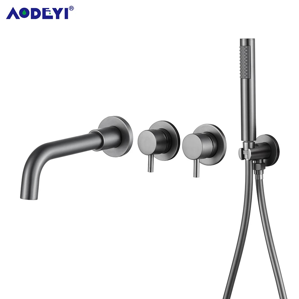 Bathroom Shower Faucet Set With Handshower Diverter Valve Holder Brass Wall Mount Spout Bathtub Mixer Bath Dual Handle Mixing