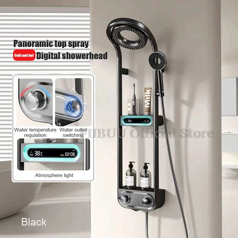 Luxury Shower System For Bathroom Pressurized Rain Mixer Combo Wall Mounted Rainfall Shower Panel Head System Digital Display