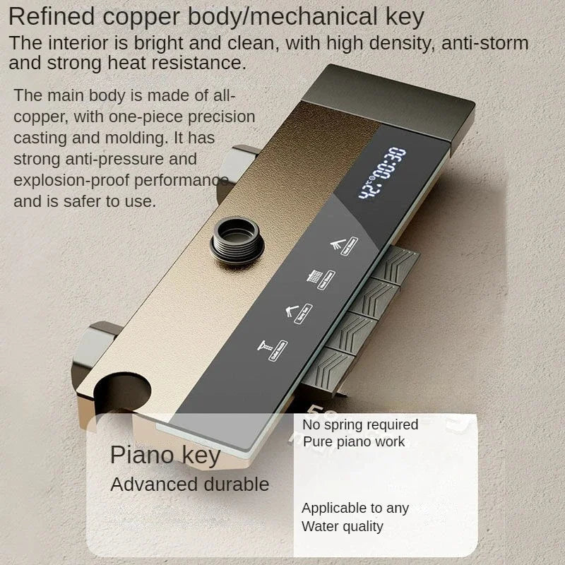 Grey shower Set Four-Function Smart Digital Display  Shower System Rainfall Pressurized Wall-mounted Piano Key Shower Faucet Set