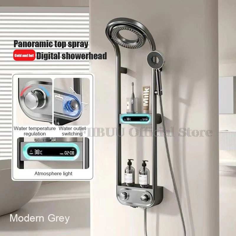 Luxury Shower System For Bathroom Pressurized Rain Mixer Combo Wall Mounted Rainfall Shower Panel Head System Digital Display