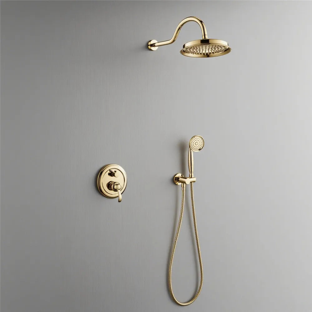 Antique Rainfall Shower Set Wall Mounted Brushed Gold Shower Faucet Set Total Brass Rose Gold Bath & Shower Mixer Tap Brass