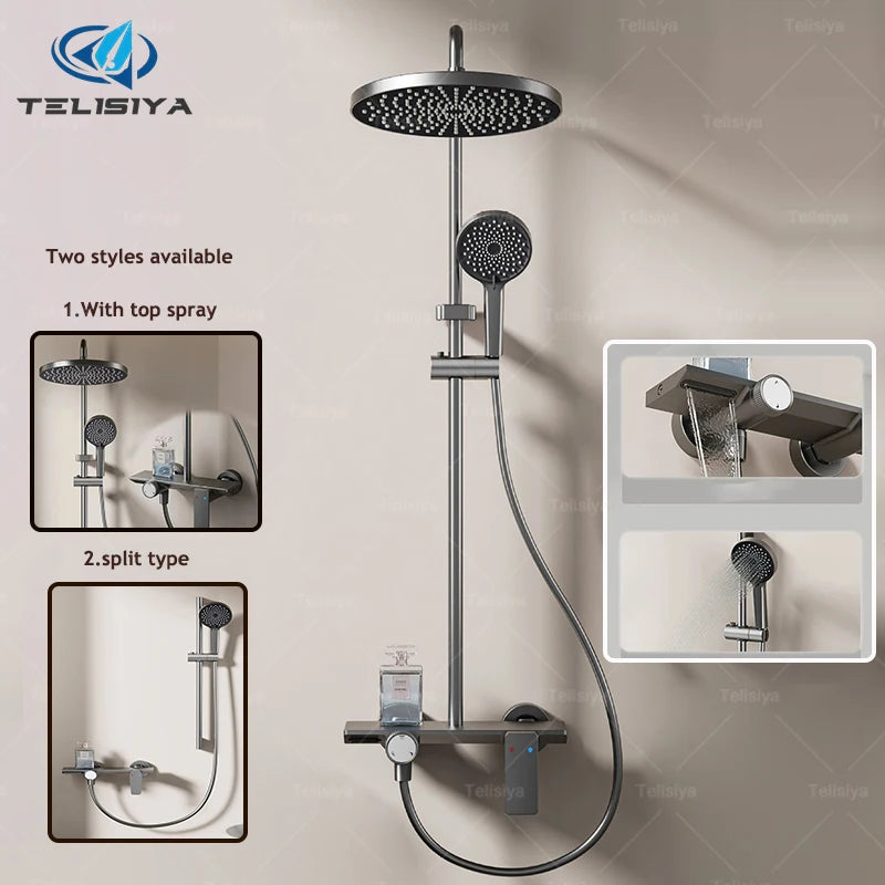 Gray Bathroom Shower Set Rainfall Shower Faucet Set Apartment Hotels Household multifunctional Split Bathtub Showers