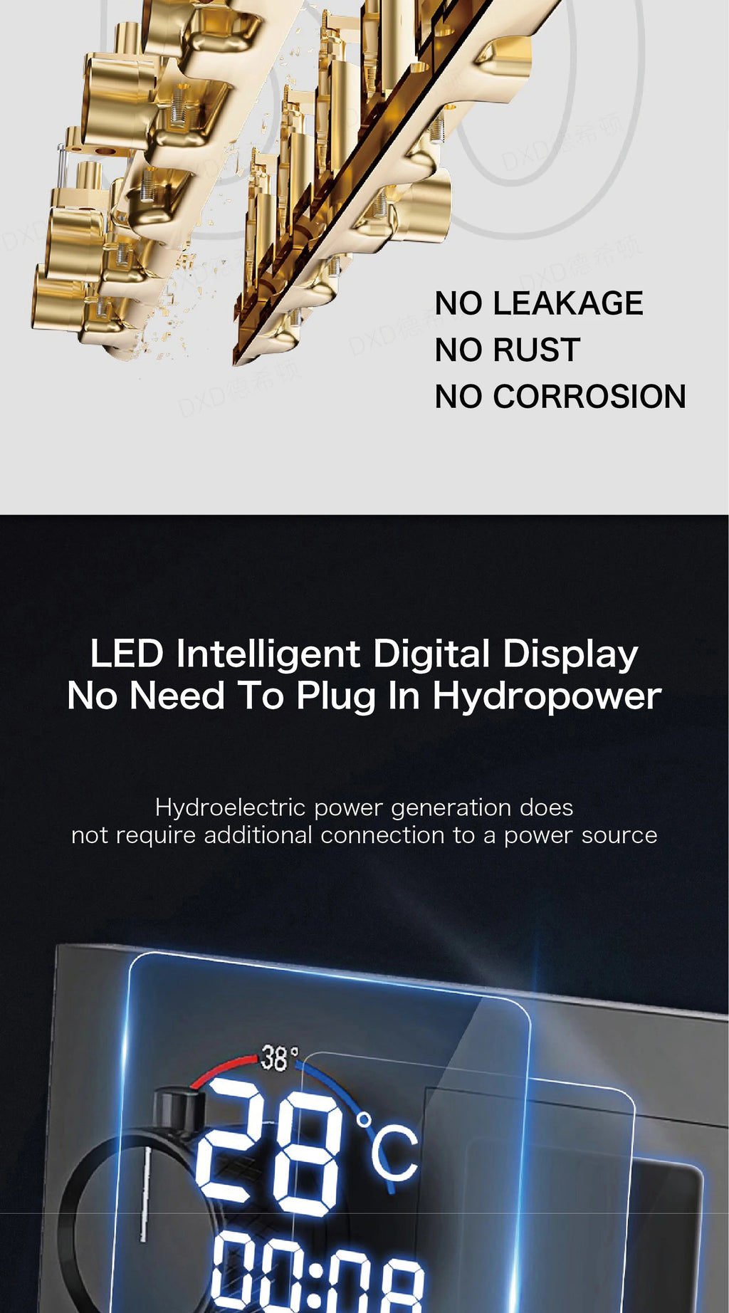 Bathroom black brass thermostatic shower set with LED digital display ceiling design,wall mounted with 4 functions Shower system