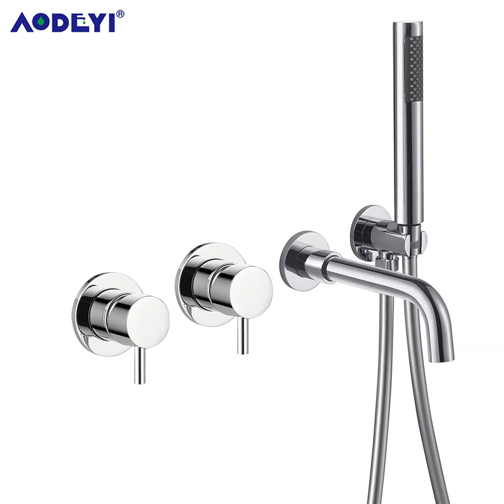 Bathroom Shower Faucet Set With Handshower Diverter Valve Holder Brass Wall Mount Spout Bathtub Mixer Bath Dual Handle Mixing
