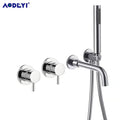 Bathroom Shower Faucet Set With Handshower Diverter Valve Holder Brass Wall Mount Spout Bathtub Mixer Bath Dual Handle Mixing