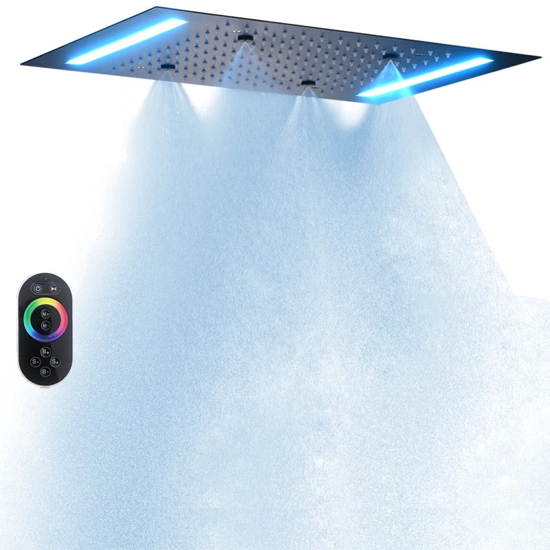 Ceiling Mount Spa Shower System With Led Light Atomizing and Rainfall Shower Head  Smart Modern Bathroom Shower Set 14*20Inch