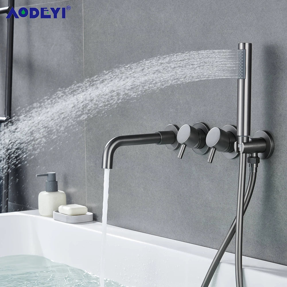 Bathroom Shower Faucet Set With Handshower Diverter Valve Holder Brass Wall Mount Spout Bathtub Mixer Bath Dual Handle Mixing